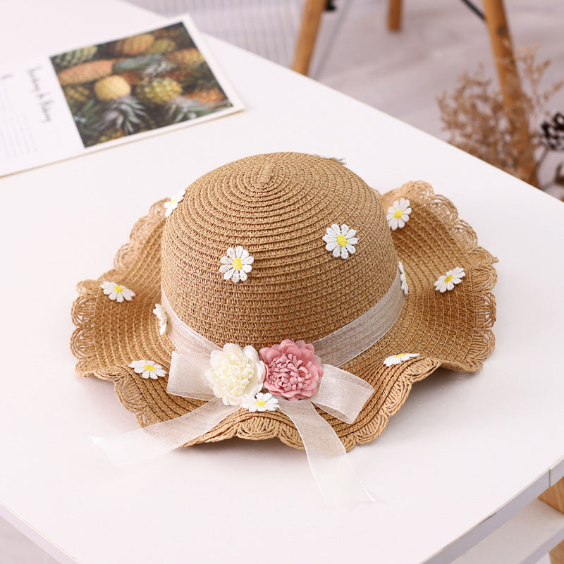 Straw Woven Ribbon Flower Sunshade Hat Fisherman Hat Parent-Child Sun Protection