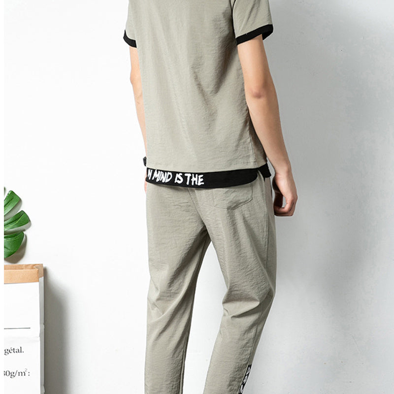 Fashion Men's Short-Sleeved Ice Silk Casual Sportswear Suit