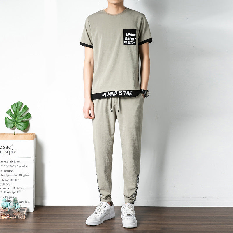 Fashion Men's Short-Sleeved Ice Silk Casual Sportswear Suit