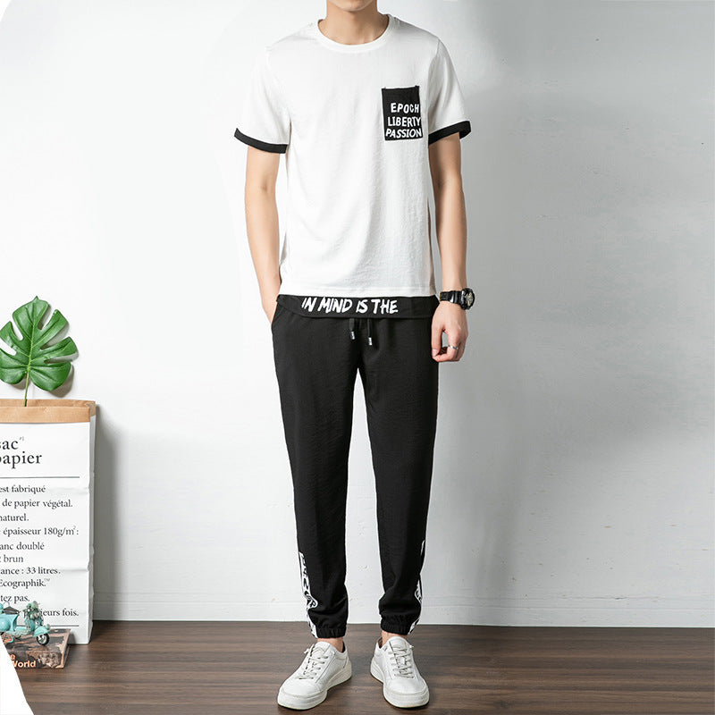 Fashion Men's Short-Sleeved Ice Silk Casual Sportswear Suit