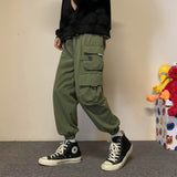 Early Spring Men's Casual Pants Hong Kong Ctyle Loose Big Pocket Tooling Straight Leg Pants Korean Style Trend Wild Handsome Leggings