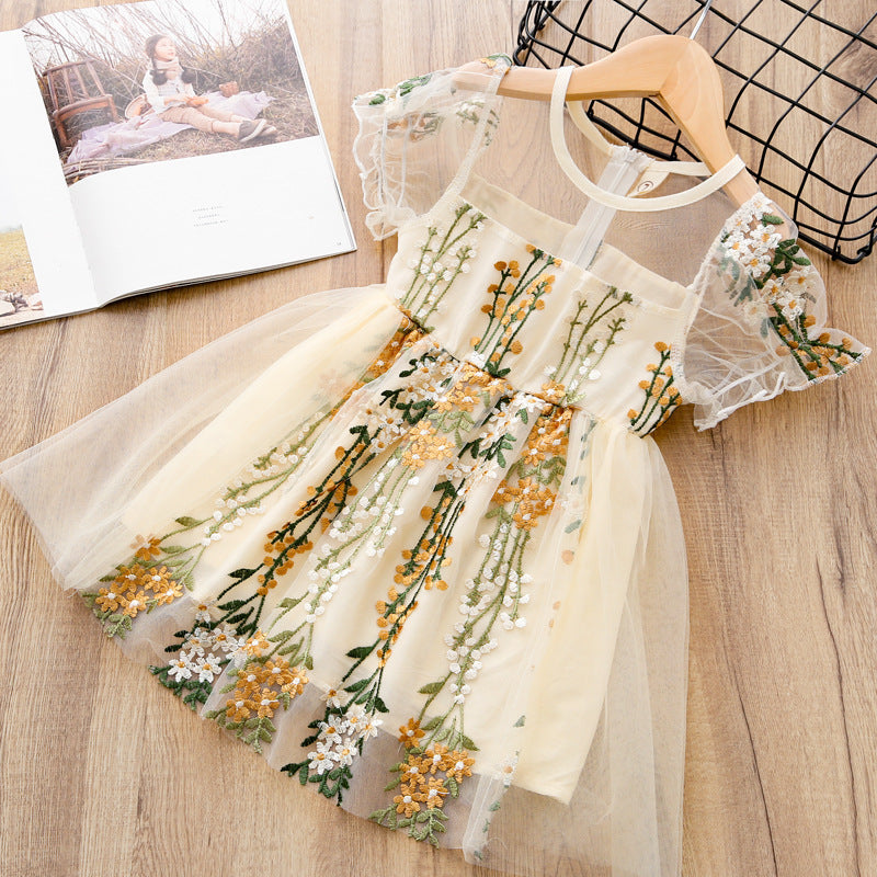 Girls Skirt Lace Embroidery Flower Dress