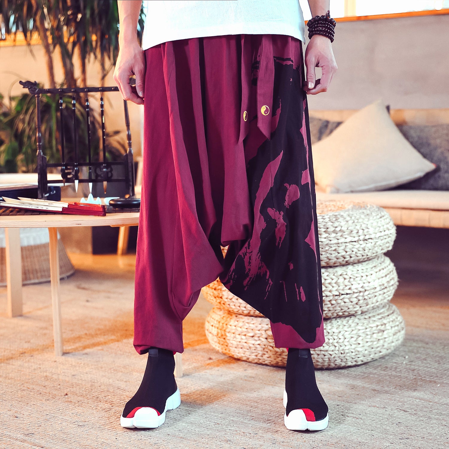 Loose Cropped Trousers With Bouquet Feet Trousers Men