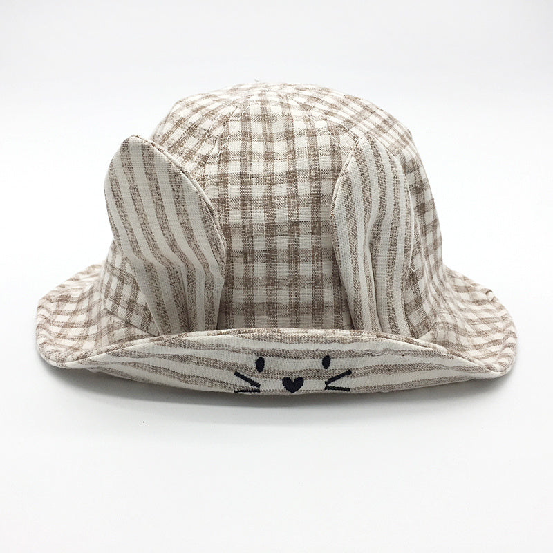 Small Fine Grid Love Rabbit Ears Basin Hat Baby Fisherman Hat Sun Hat Baby Hat Baby Hat Beanie