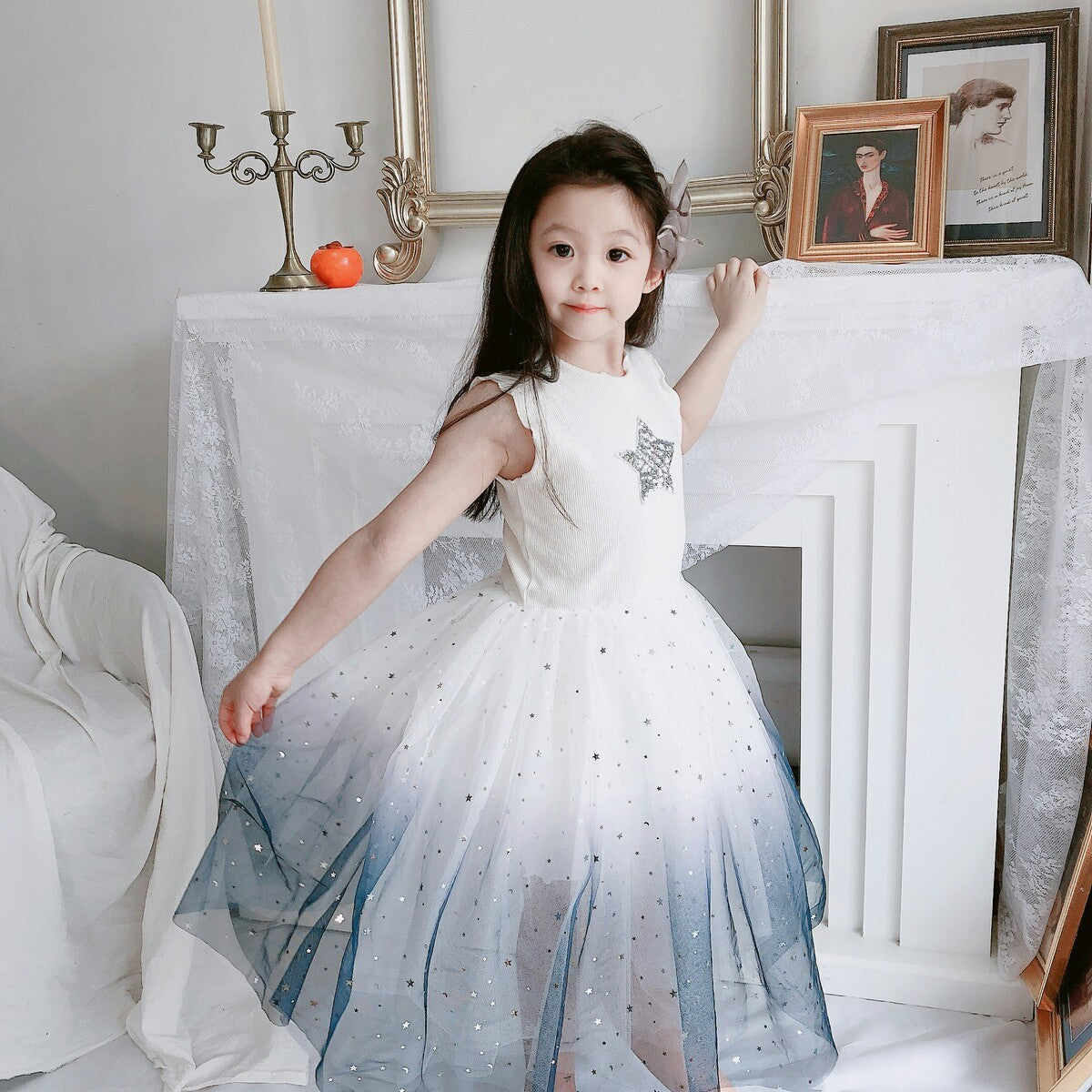 Girls' Dresses  New Children'S Skirts  Super Western Princess Dresses  Star Fluffy Mesh Skirts