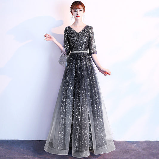 Starry Sky Evening Dress Female Summer New Temperament Long Model Host Banquet Anniversary Chorus Performance Dress