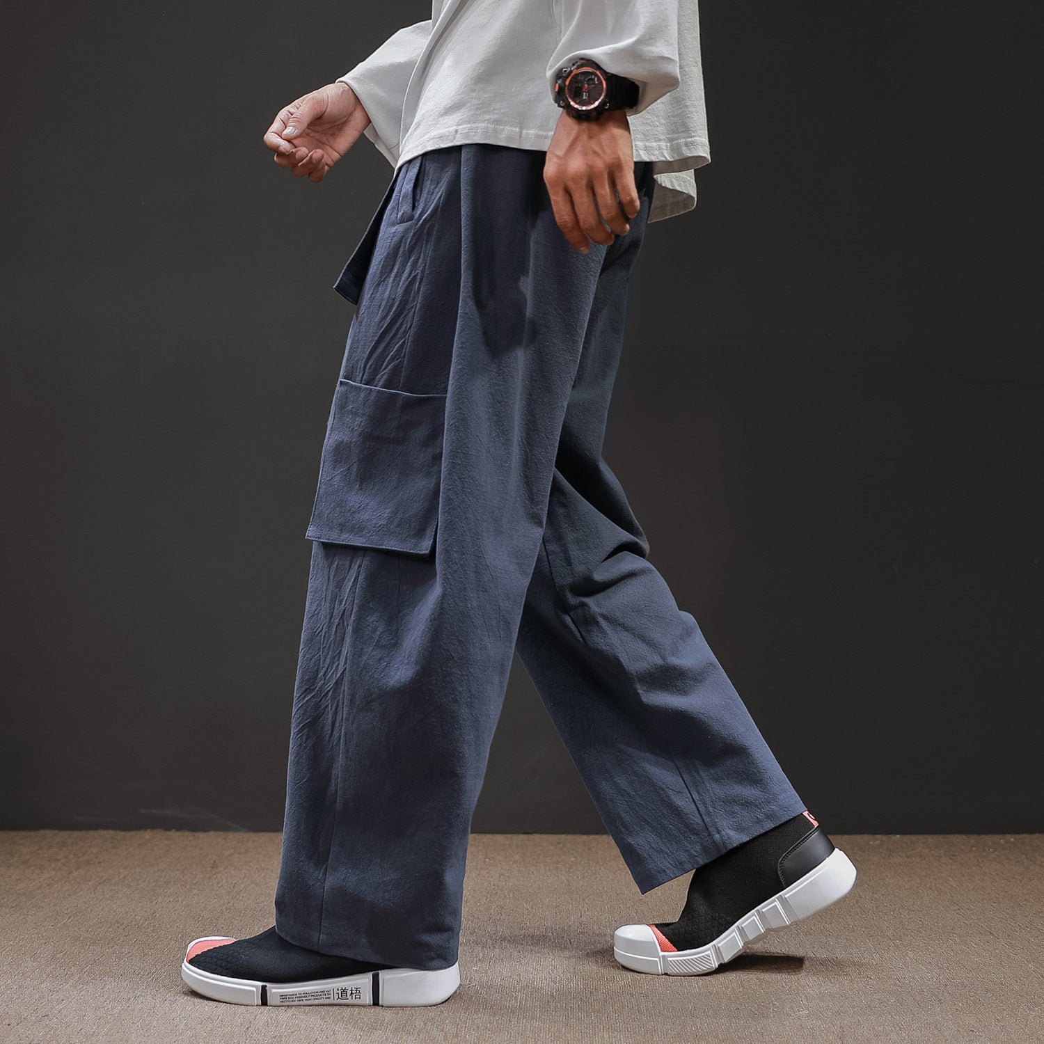 Straight Mid-Waist Lace-Up Cargo Pants