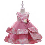 Girls Dress Embroidered Princess Dress Wedding Multi-layer Puffy Dress Costume With Bag