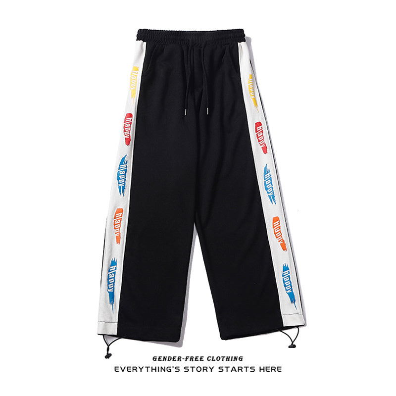 Printed Trousers With Drawstring Trousers For Men And Women Loose Straight-Waist Trousers