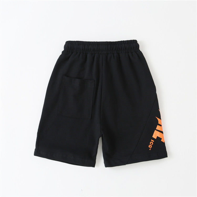 Boys' Pants, Casual Sports Pants, Big Children's Knitted Printed Shorts, Trendy Children's Five-point Pants