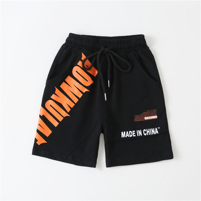 Boys' Pants, Casual Sports Pants, Big Children's Knitted Printed Shorts, Trendy Children's Five-point Pants