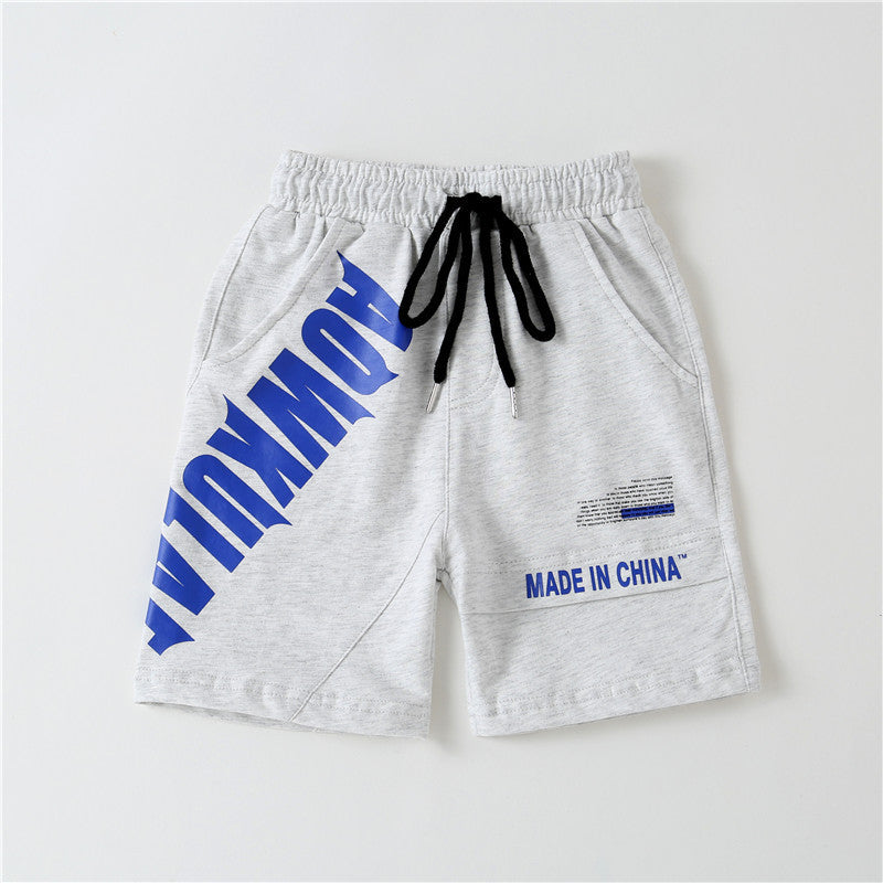 Boys' Pants, Casual Sports Pants, Big Children's Knitted Printed Shorts, Trendy Children's Five-point Pants