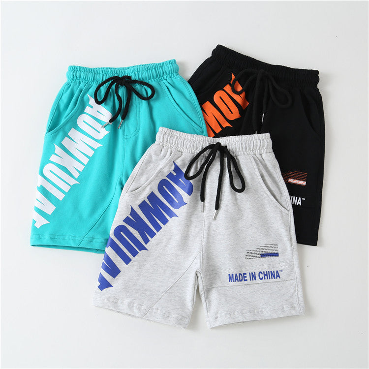 Boys' Pants, Casual Sports Pants, Big Children's Knitted Printed Shorts, Trendy Children's Five-point Pants