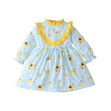 Sunflower Print Long Sleeve Princess Dress Cute Long Sleeve Dress For Girls