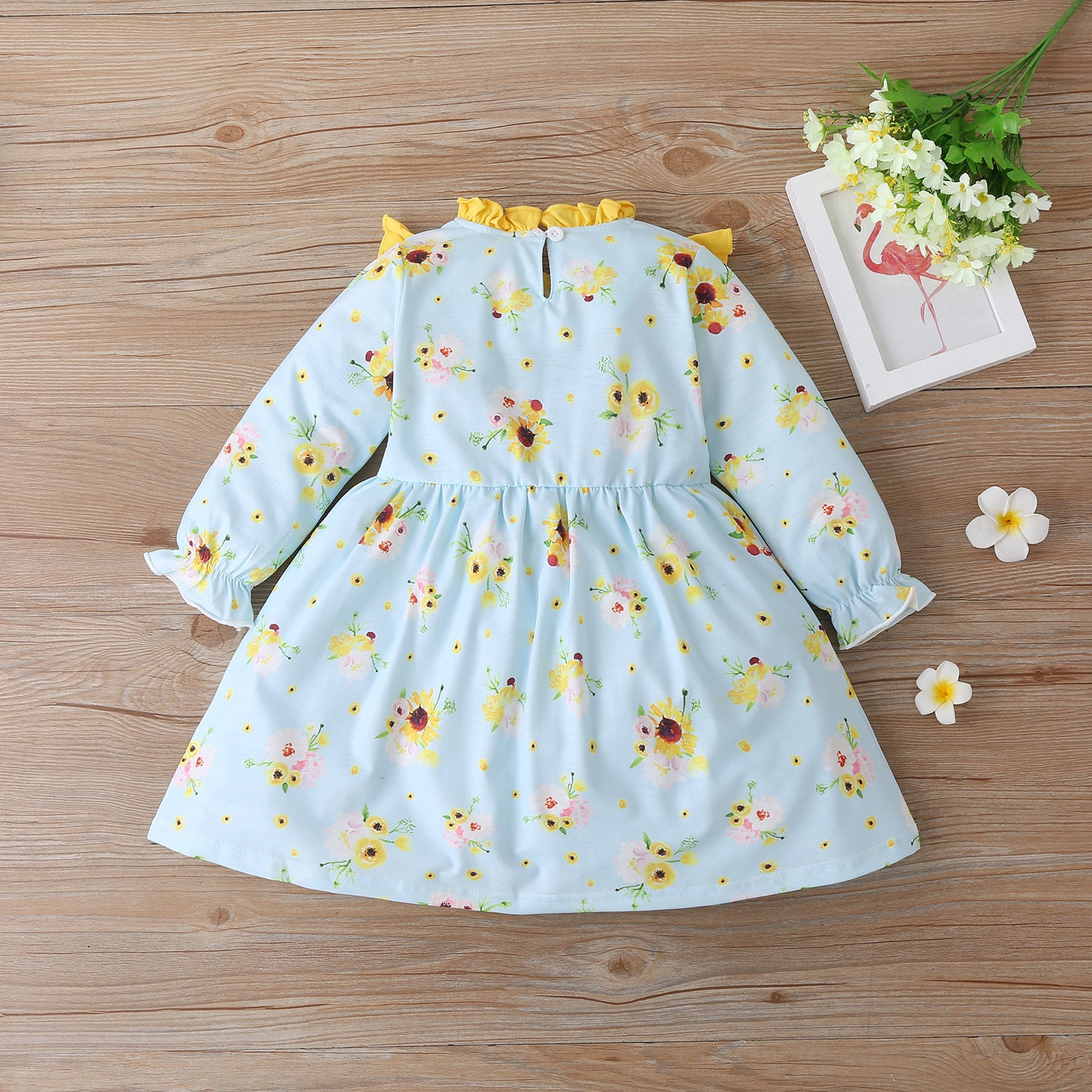 Sunflower Print Long Sleeve Princess Dress Cute Long Sleeve Dress For Girls