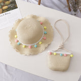 Small Ball Solid Color Children Straw Hat Bag Set