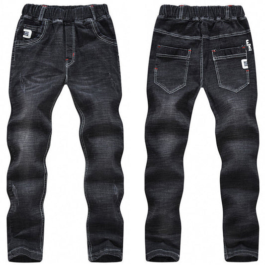 Autumn And Winter Black Slim-Fit And Warm Middle-Aged Children's Trousers