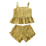 Ma Female Baby Suit Summer Sling Top Four-corner Ruffled Shorts Girls Two-piece Infant Clothing