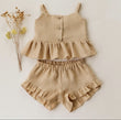 Ma Female Baby Suit Summer Sling Top Four-corner Ruffled Shorts Girls Two-piece Infant Clothing