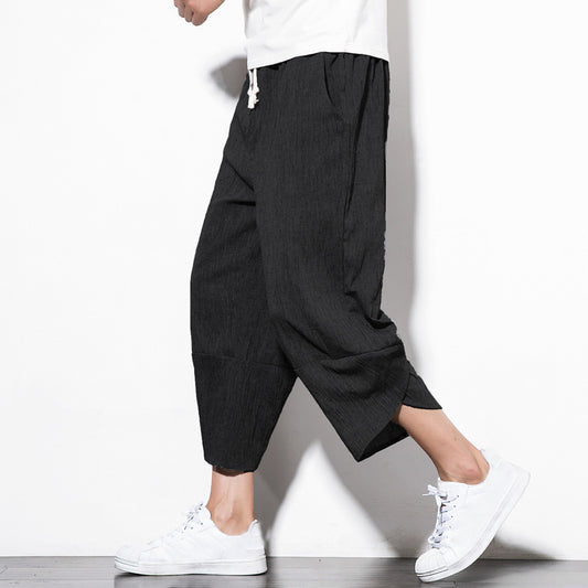 Linen Pants Summer Men's Cropped Shorts Youth Wide