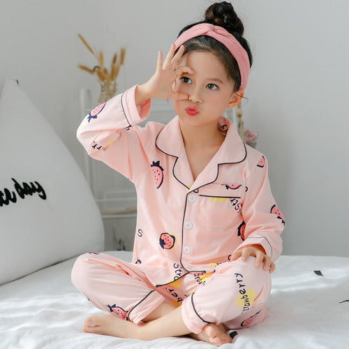 Children's Clothing Girls Cute Printing Long-sleeved Home Wear, Big Children's Thin Cotton Pajamas Set