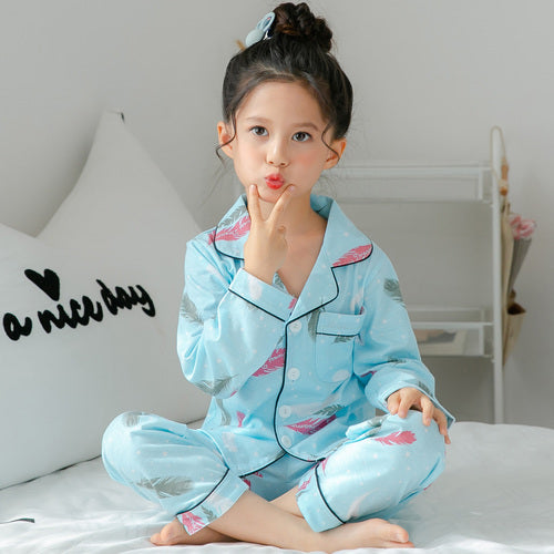 Children's Clothing Girls Cute Printing Long-sleeved Home Wear, Big Children's Thin Cotton Pajamas Set