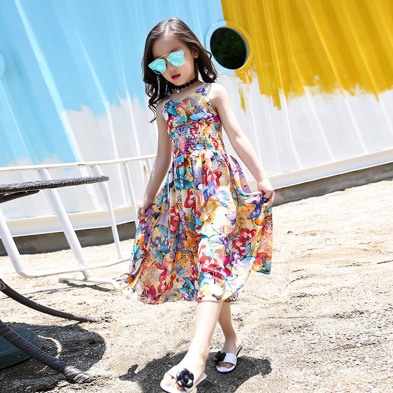 Girls' summer floral print wide-leg pants