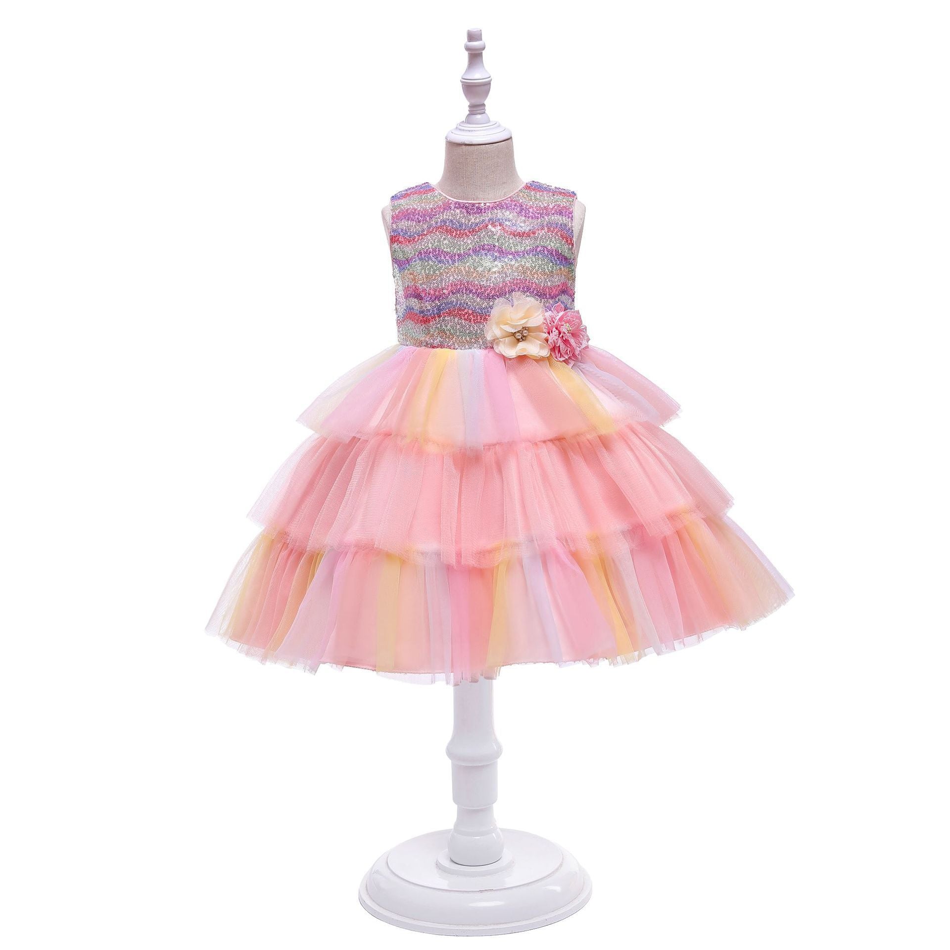 Children's Colorful Puffy Yarn Cake Dress