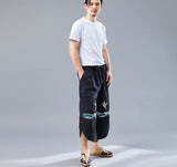 Chinese style retro double crane pants men's literary personality pants male