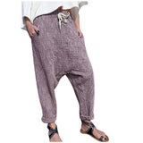 Women's Plus Size Pocket Cotton And Linen Wide-Leg Pants