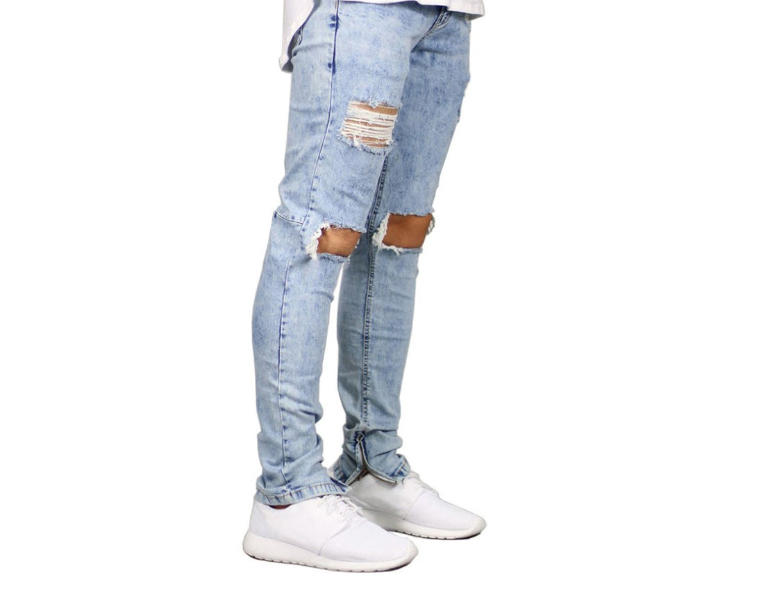 Shredded fashion men's jeans, Japanese and Korean Slim men's jeans