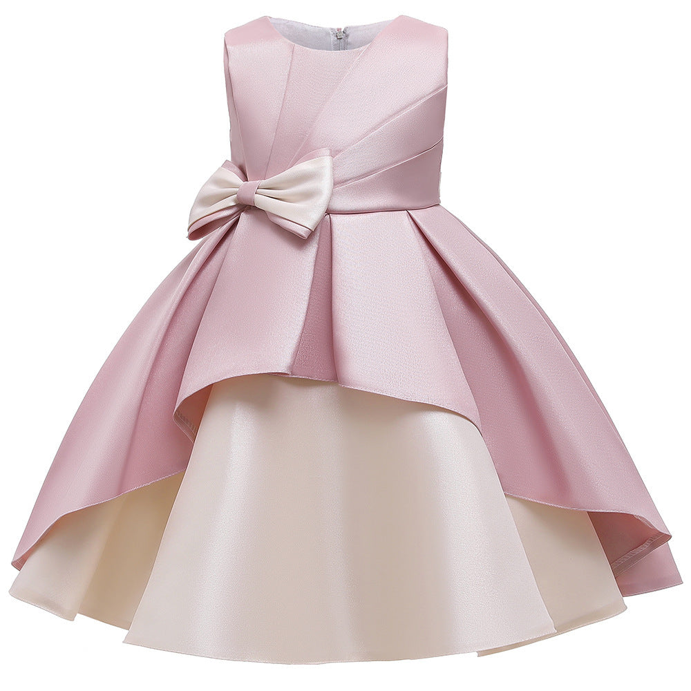 Children's Dress Big Bow Sleeveless A-line Skirt New Color Matching Evening Dress Piano Performance Dress Cute Princess Skirt