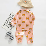 Long sleeve ice silk bear pajamas set for boys and girls