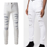 White Cashew Flower Patch Torn Jeans