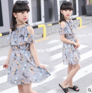 Summer girls butterfly dress skirt new fashion tide chiffon dress in the big children summer dress