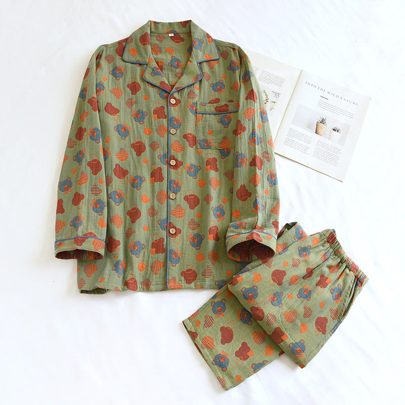 Woven Jacquard Lapel Pajamas Suit Loose