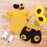 Baby Short-sleeved Letter Print Tops Shorts Hairband Three Pieces Set