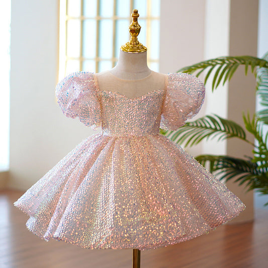 Girls Piano Performance Sequin Princess Dress