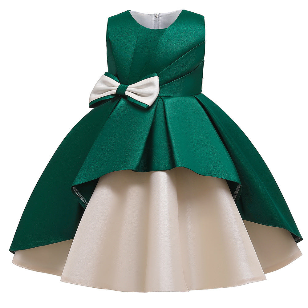 Children's Dress Big Bow Sleeveless A-line Skirt New Color Matching Evening Dress Piano Performance Dress Cute Princess Skirt