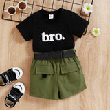 Round Neck Letter Short Sleeve Top Cargo Boys Suit