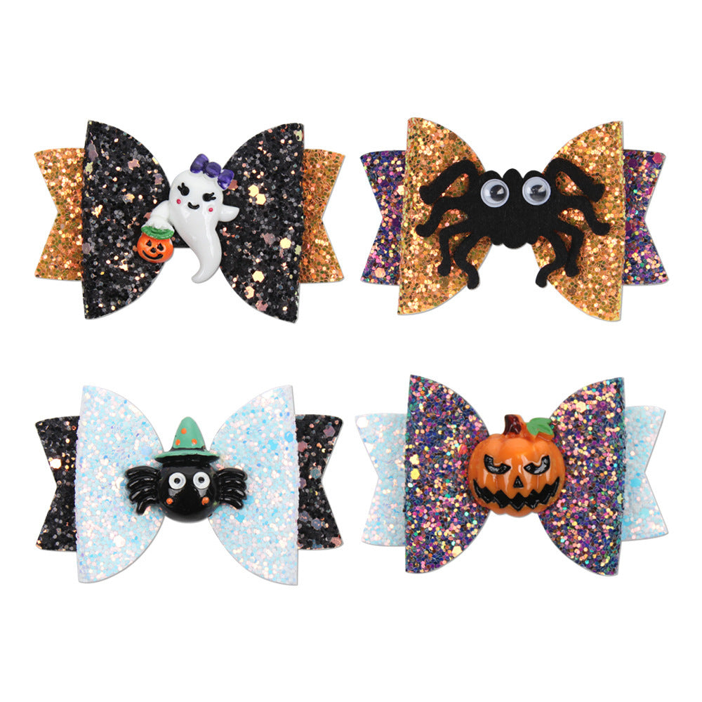 Cartoon Cute Sweet Bow Printed Grosgrain Ghost Pumpkin Spider Hairpin