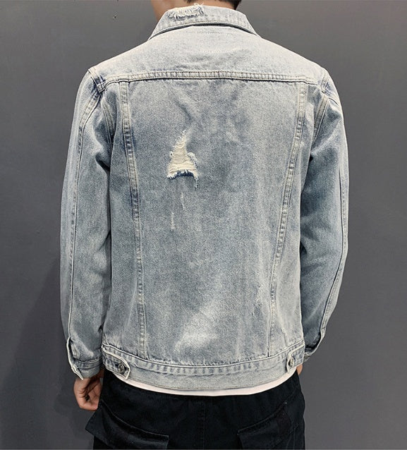 Men jean Jacket Hole Retro fashion spring autumn