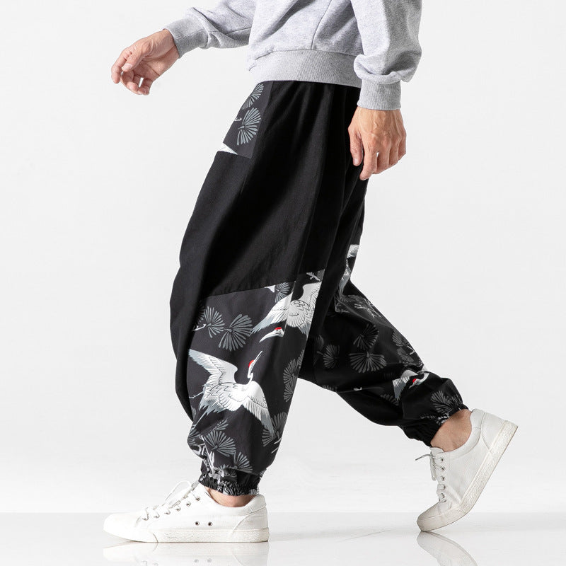 Chinese style crotch big crotch patchwork pants