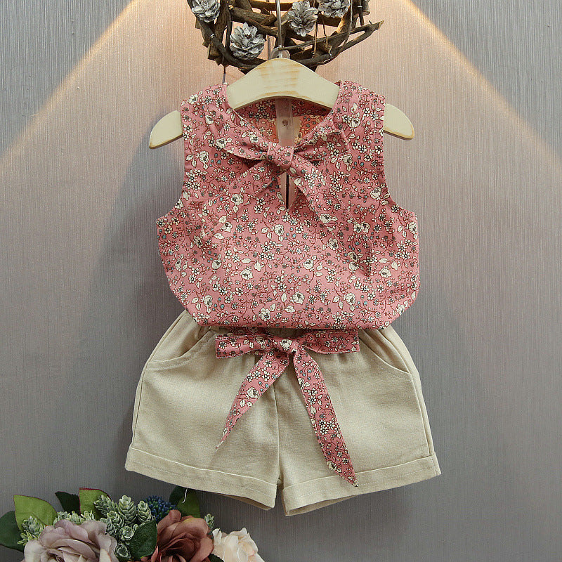 Sleeveless Bow Vest Plus Shorts Set