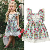 Girls' European And American Summer Flying Sleeve Off-shoulder Broken Flowers Print Lace Dress Children's Clothing Ins