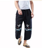 Chinese style retro double crane pants men's literary personality pants male