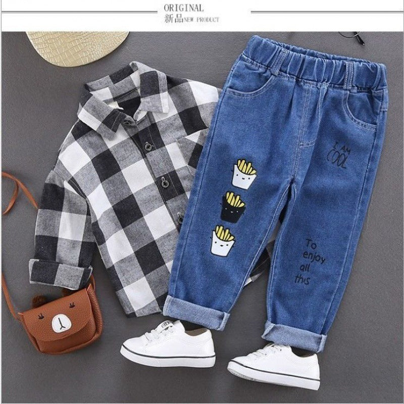 New Printed Boys Denim Long Tide Hot Sale