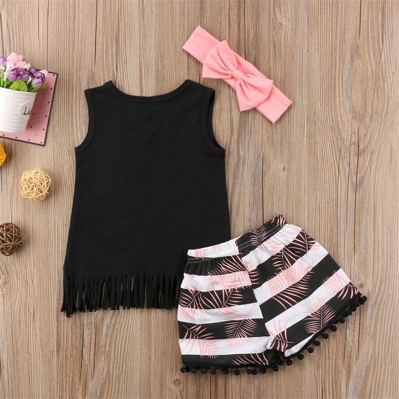 Printed fringed hem vest shorts kids cover