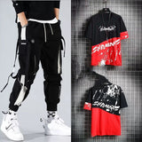 Two-piece Summer Men's Loose Hip-hop Overalls With Hood