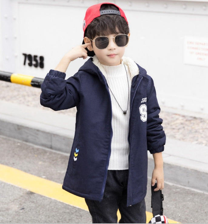 Children's jacket winter new plus velvet Korean version of the big children's tide loaded children's windbreaker boy casual children's clothing men